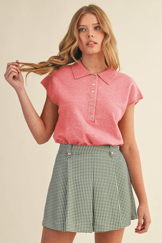 CAP SLEEVE COLLARED LIGHTWEIGHT SWEATER