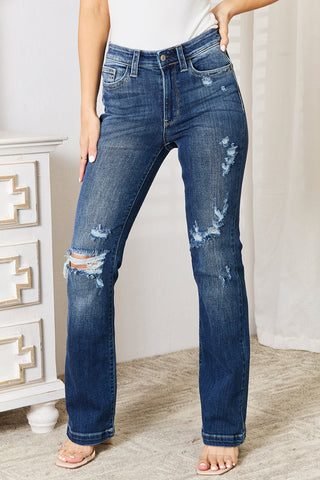 Judy Blue Mid Rise Hand Sand & Destroy Bootcut Jeans (Online Only)