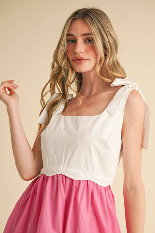 SCALLOPED COLOR BLOCK MIDI DRESS