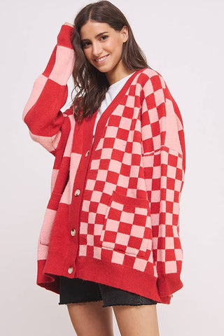 BAILEY BUTTON DOWN LONG SLEEVE OF CHECKERED OVERSIZED CARDIGAN