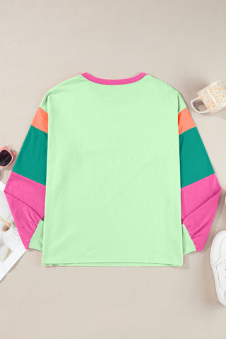 Cassidee Color Block Round Neck Long Sleeve Top