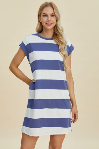 Kacie Striped Round Neck Cap Sleeve Mini Dress