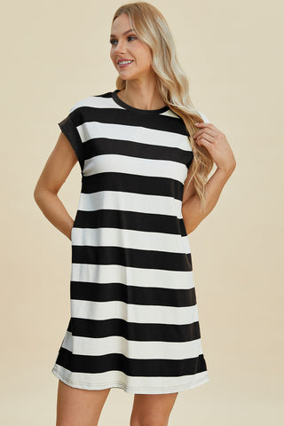 Kacie Striped Round Neck Cap Sleeve Mini Dress