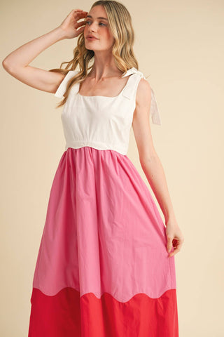 SCALLOPED COLOR BLOCK MIDI DRESS