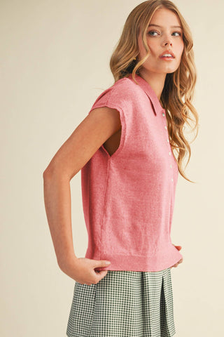 CAP SLEEVE COLLARED LIGHTWEIGHT SWEATER