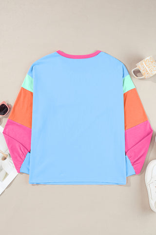 Cassidee Color Block Round Neck Long Sleeve Top