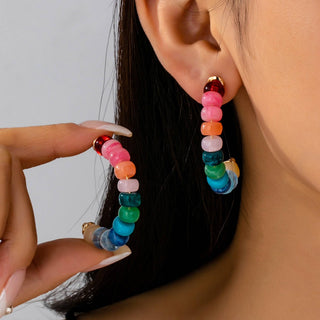Rainbow Beaded Hoop Earrings