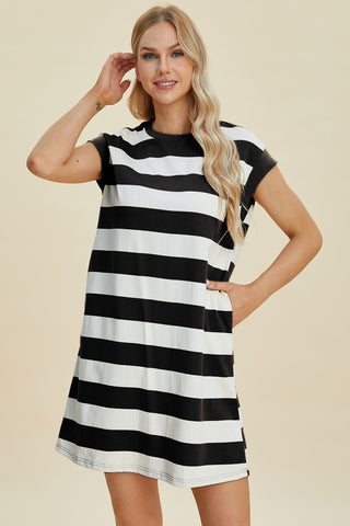 Kacie Striped Round Neck Cap Sleeve Mini Dress