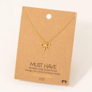 Gold Dipped Wire Ribbon Bow Pendant Necklace