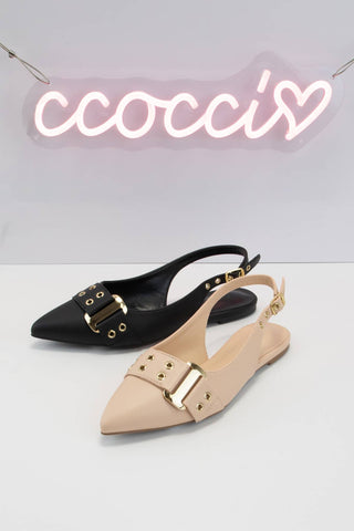 SLING BACK BUCKLE POINTED TOE FLAT