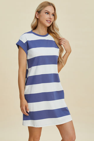 Kacie Striped Round Neck Cap Sleeve Mini Dress