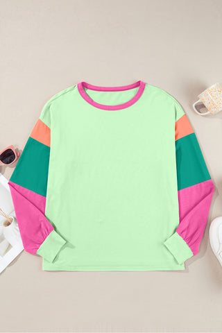 Cassidee Color Block Round Neck Long Sleeve Top