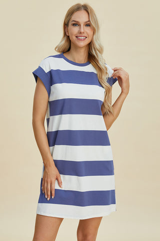 Kacie Striped Round Neck Cap Sleeve Mini Dress